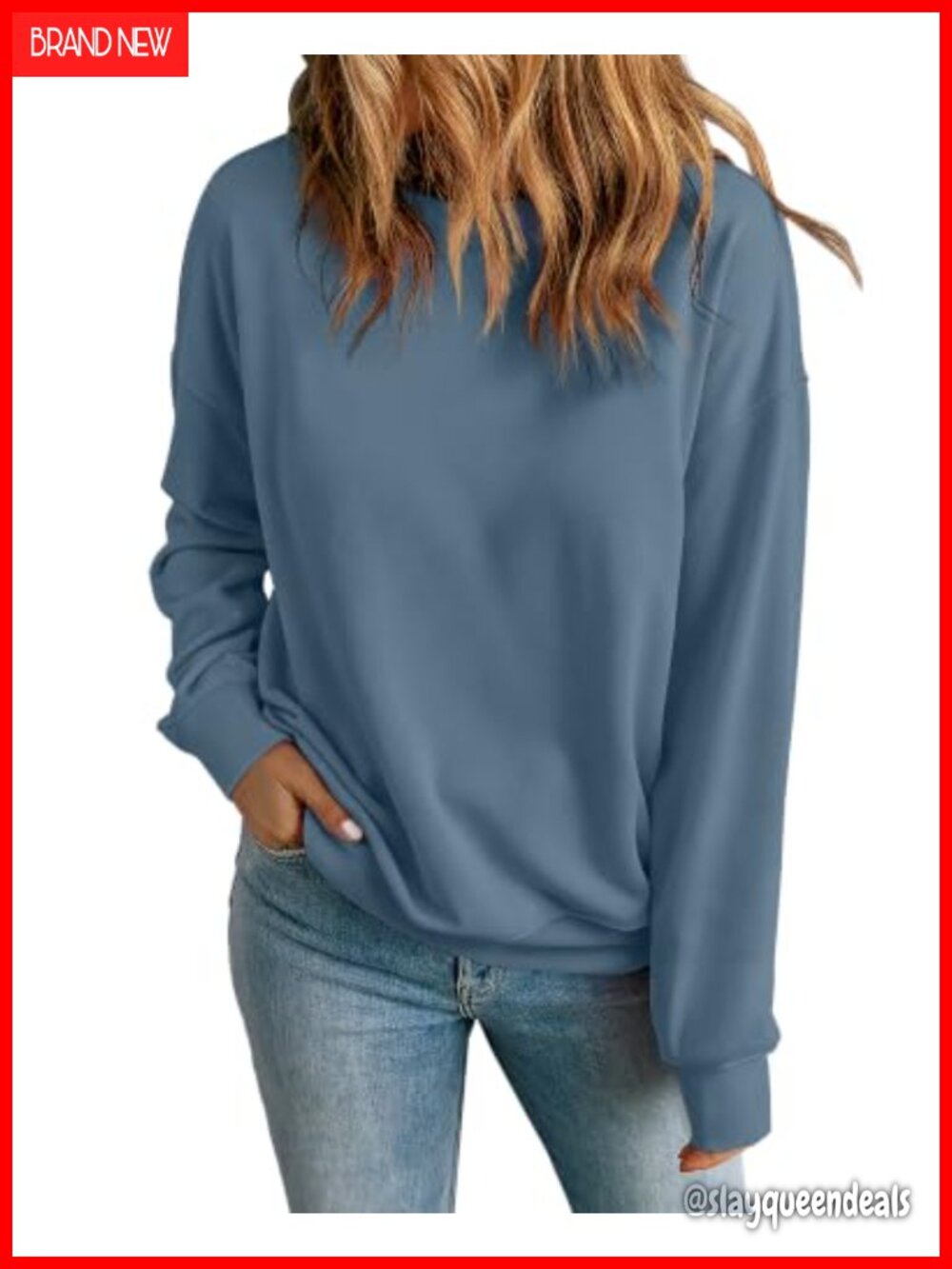 Womens Crew Neck Long Sleeve Loose Fit Pullover Sweatshirt